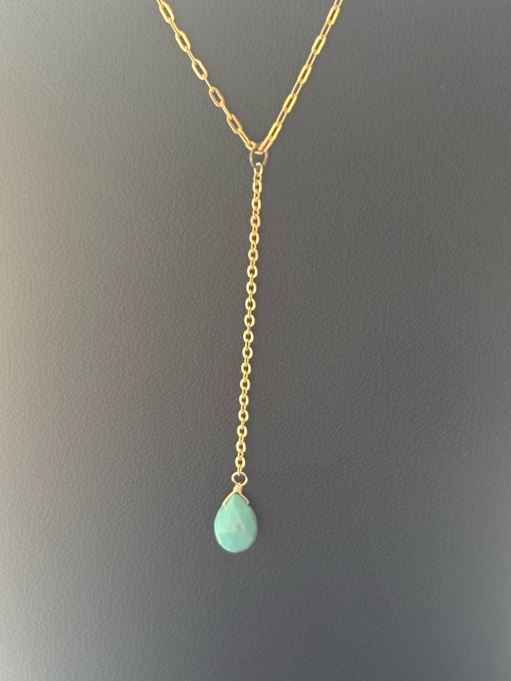 Gold Plated Lariat Necklace Turquoise Teardrop Pendant Y Necklace Layered Boho - Picture 9 of 16